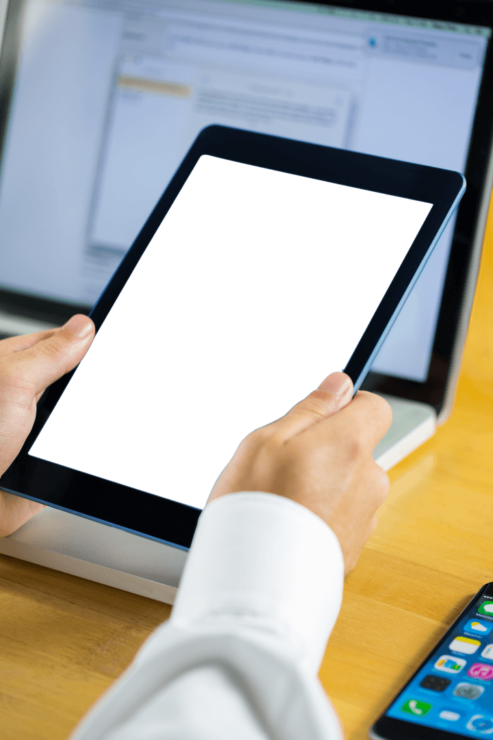 Transparent Background with Businessman Holding Tablet