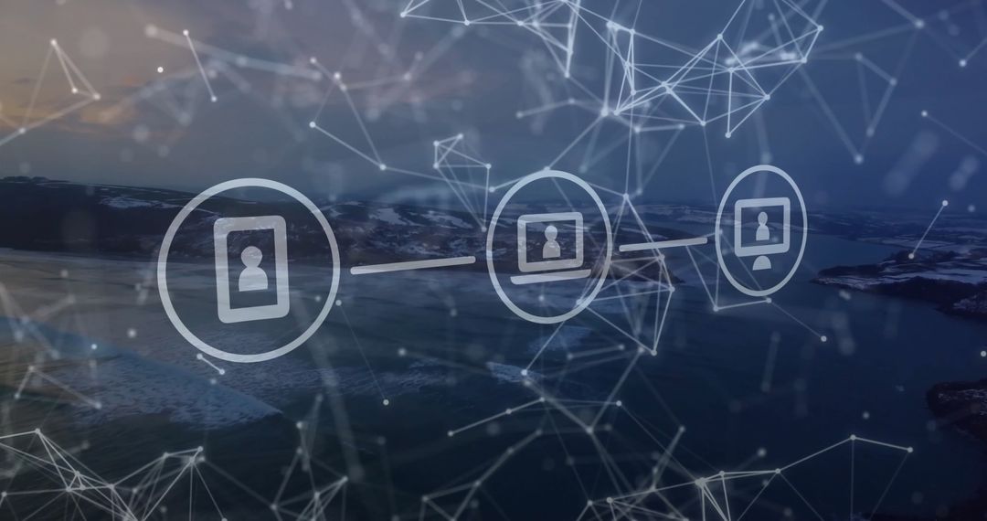 Digital Networking Concept Over Ocean with Dusk Sky