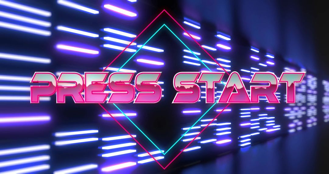 Neon Press Start Text with Futuristic Arcade Theme