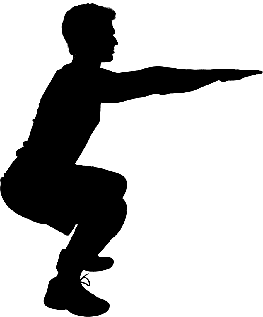 Silhouette of Athlete Practicing Air Squats on Transparent Background