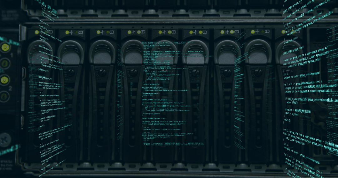 Blue Digital Data Streams on Advanced Technology Machine