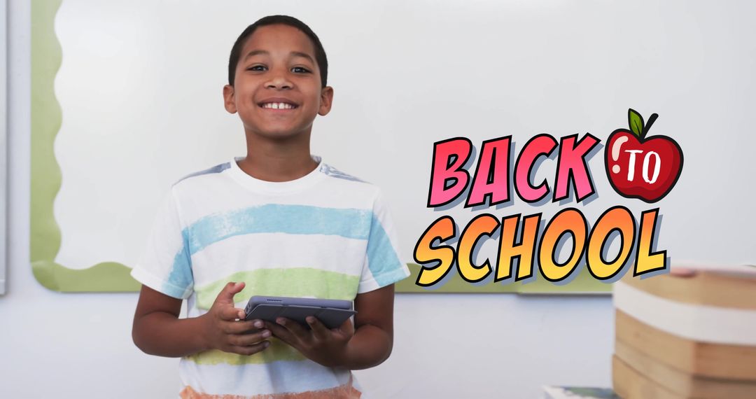 Excited Student Using Tablet Technology in Classroom