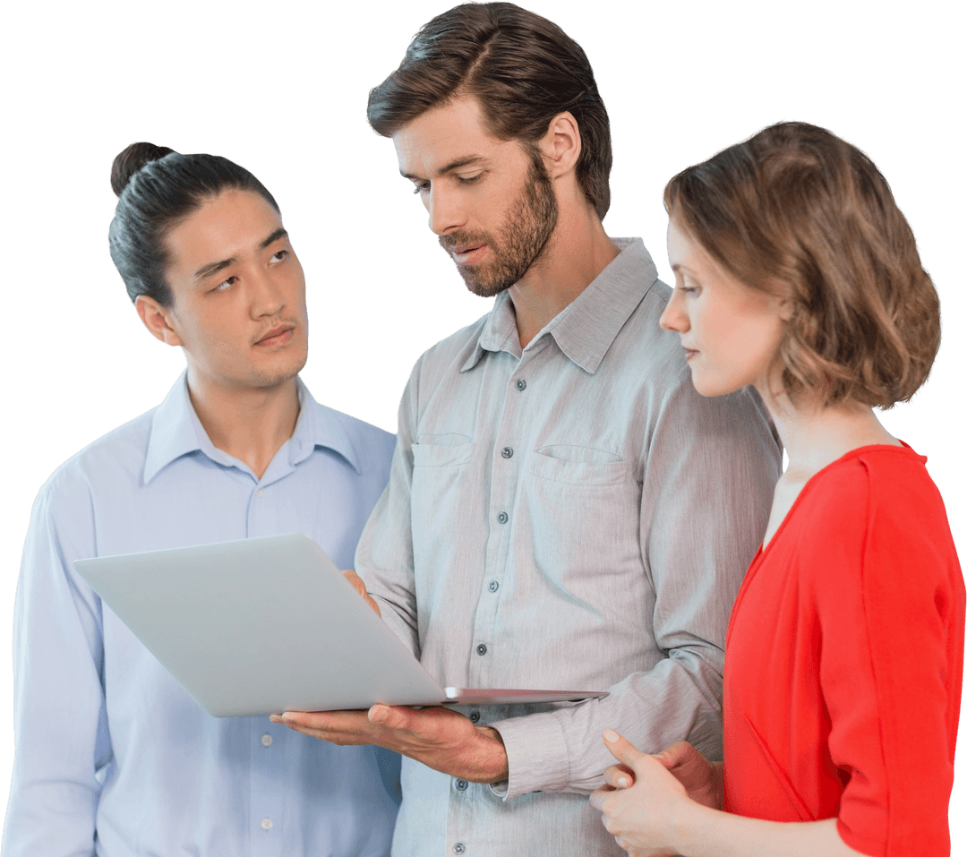 Transparent Business Team Collaborating with Laptop