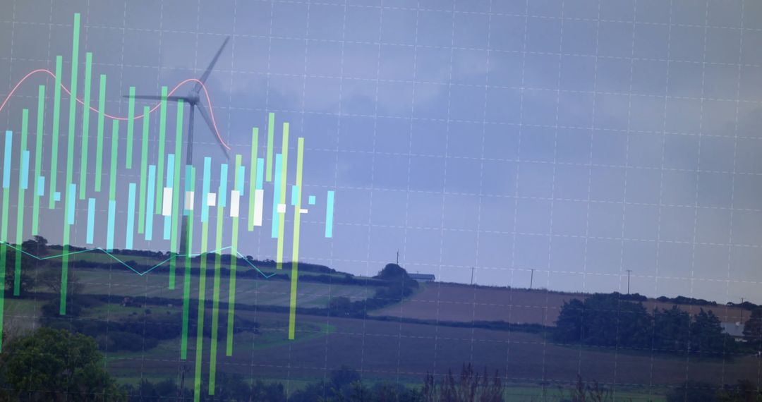 Wind Turbine and Data Visuals on Sustainable Landscape