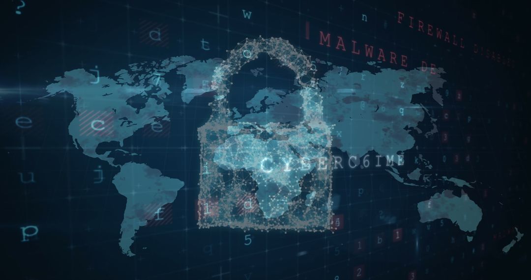 Digital Cybersecurity with Padlock and World Map