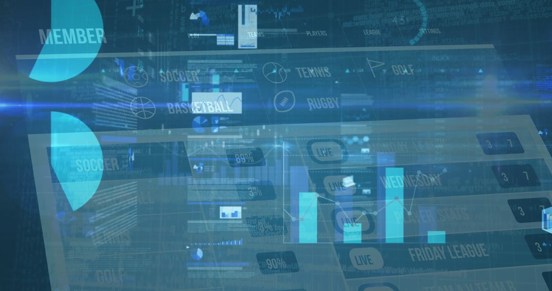 Digital Interface Displaying Sports Analytics and Graphs