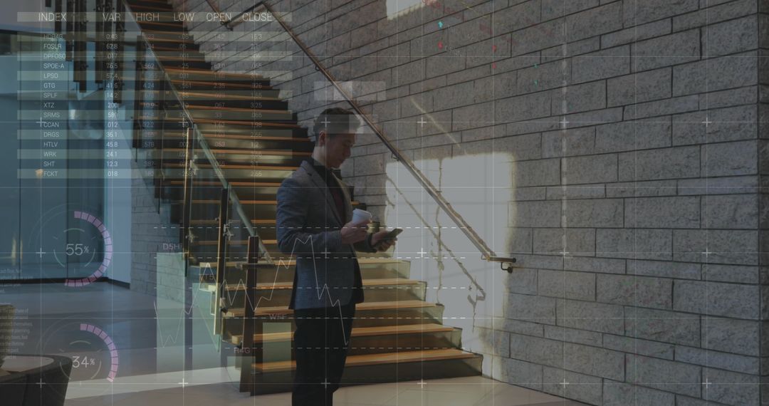 Businessman Analyzing Data on Smartphone in Modern Office Environment