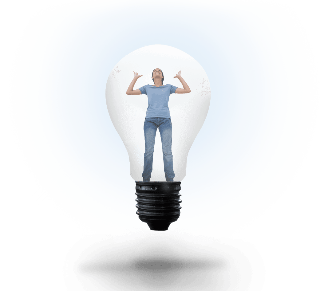 Creative Woman Inside Light Bulb on Transparent Background