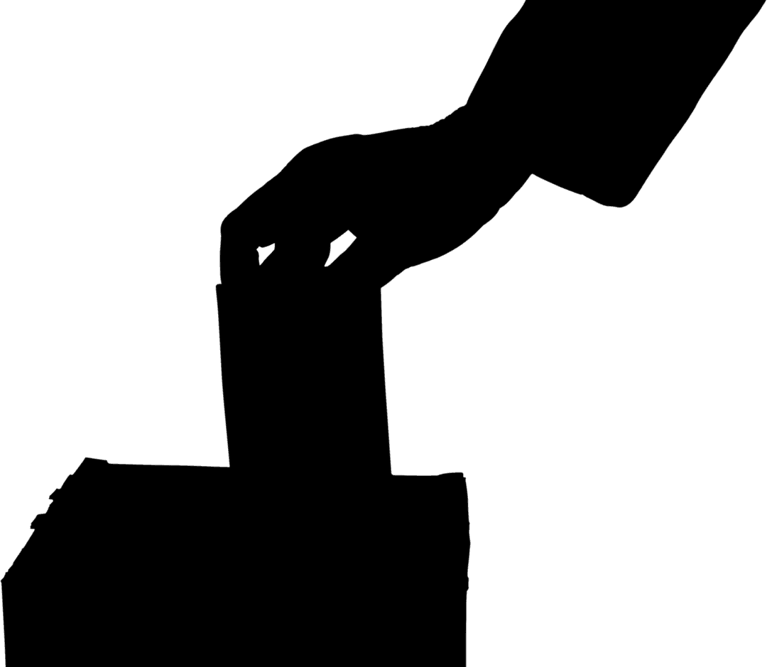 Silhouette of Hand Casting Vote into Ballot Box on Transparent Background