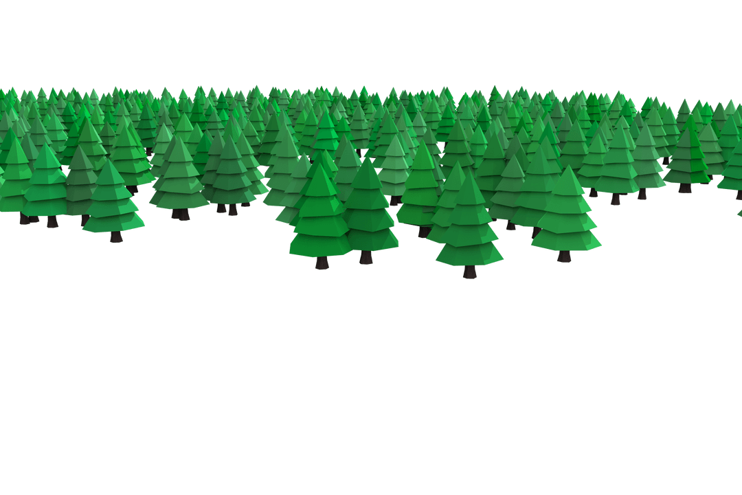 Digital Forest of Green Fir Trees on Transparent Background