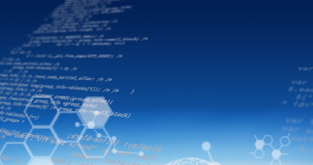 Digital Interface with Code and Chemical Structures on Blue Background