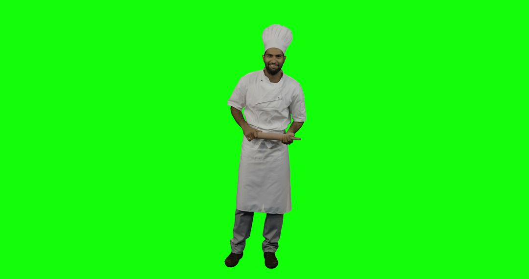 Professional Chef Holding Rolling Pin with Green Screen Background - Free Images, Stock Photos and Pictures on Pikwizard.com