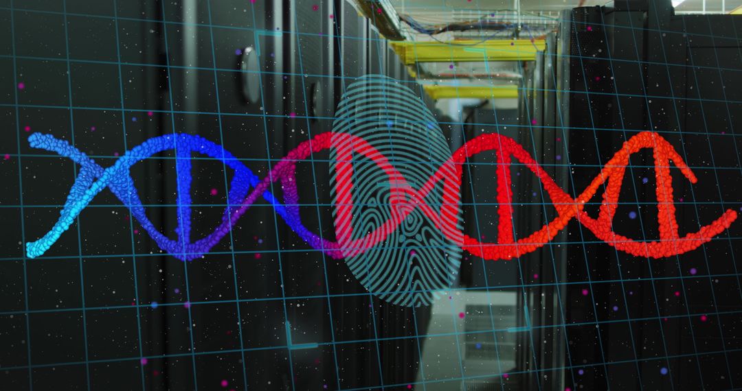 DNA Strand and Biometric Fingerprint with Computer Servers