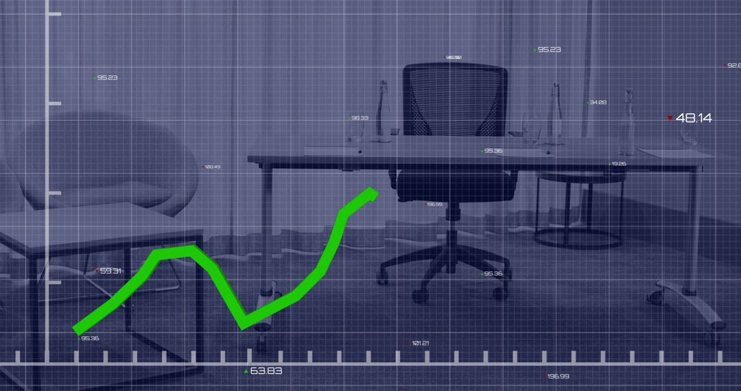 Digitally Generated Green Line Graph in Modern Office Setup