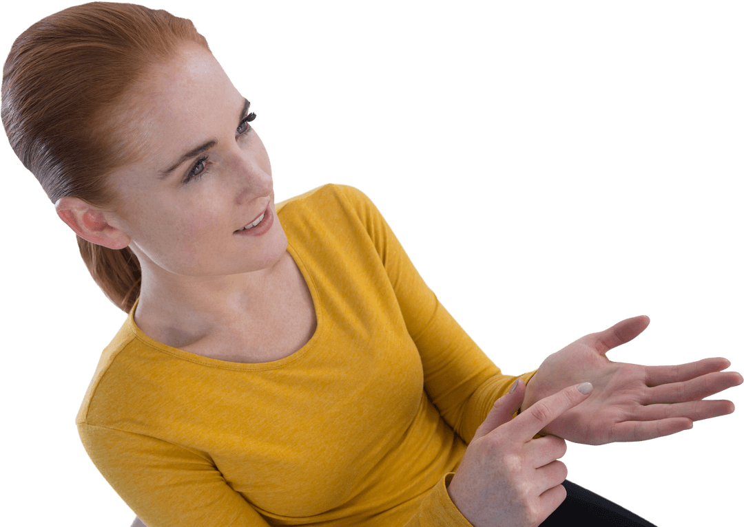 Transparent Businesswoman Gesturing Towards Floating Idea