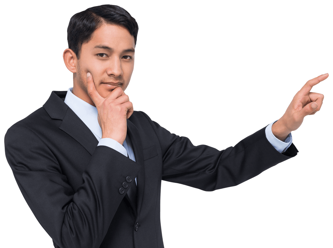 Confident Businessman with Provocative Gesture on Transparent Background
