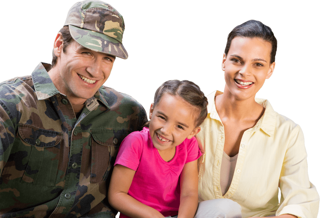 Happy Soldier Family Smiling Together on Transparent Background