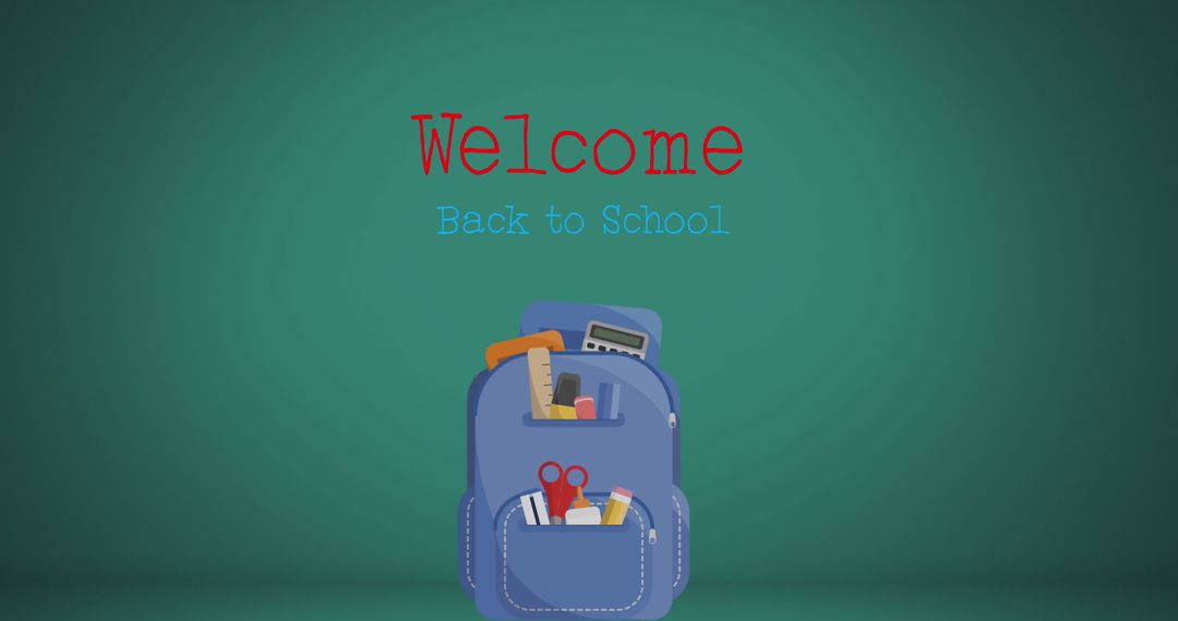 School Backpack Full of Supplies Against Green Background With Welcome Back to School Text - Free Images, Stock Photos and Pictures on Pikwizard.com