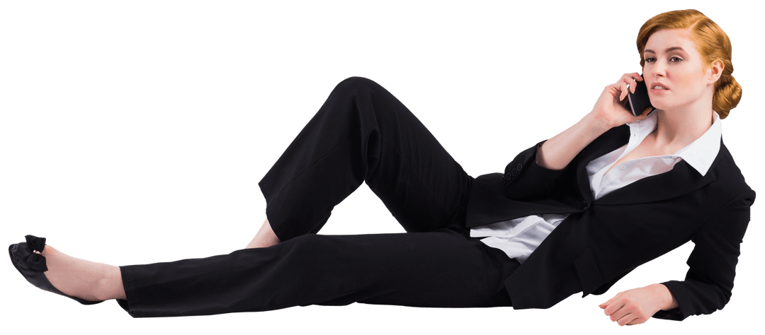 Transparent Redhead Businesswoman Relaxing While On Phone Call