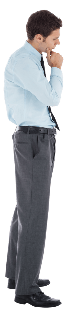 Transparent Businessman Deep in Thought Posing Isolated