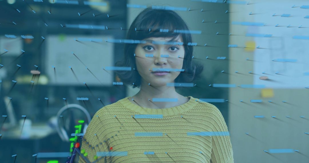 Woman Engaging with Innovative Digital Data Visualization