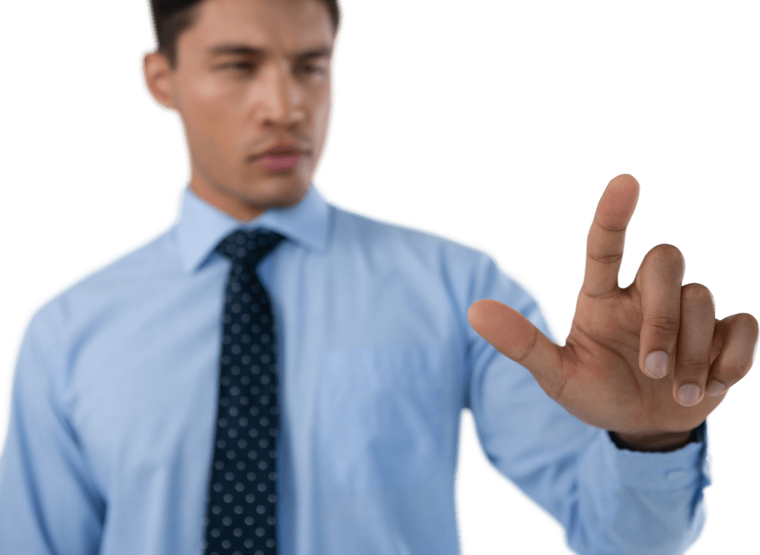Focused Businessman Pointing Finger on Transparent Background