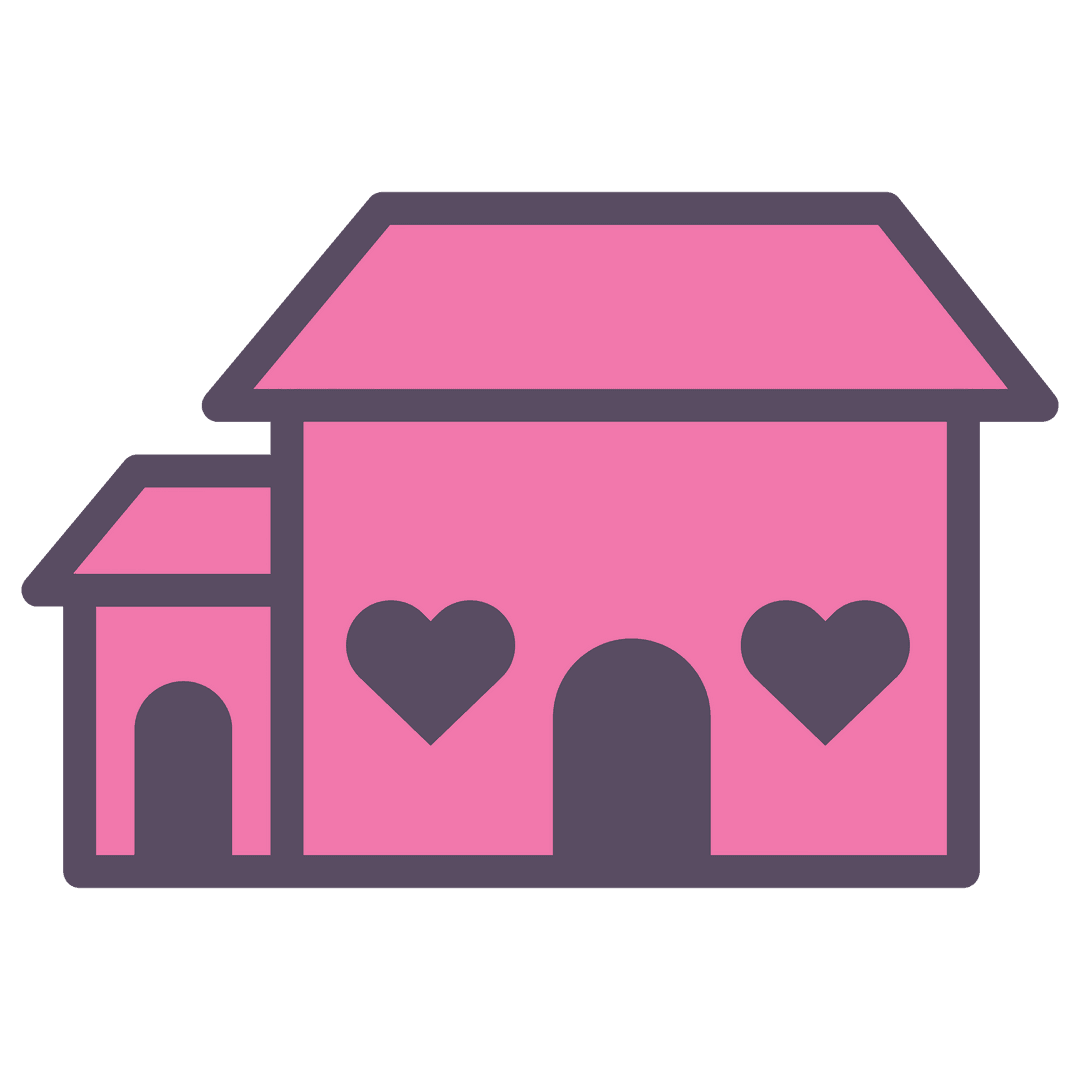 Pink House with Heart Windows on Transparent Background