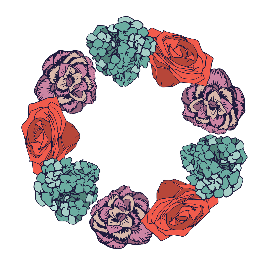 Colorful Floral Wreath Design on Transparent Background for Celebrations