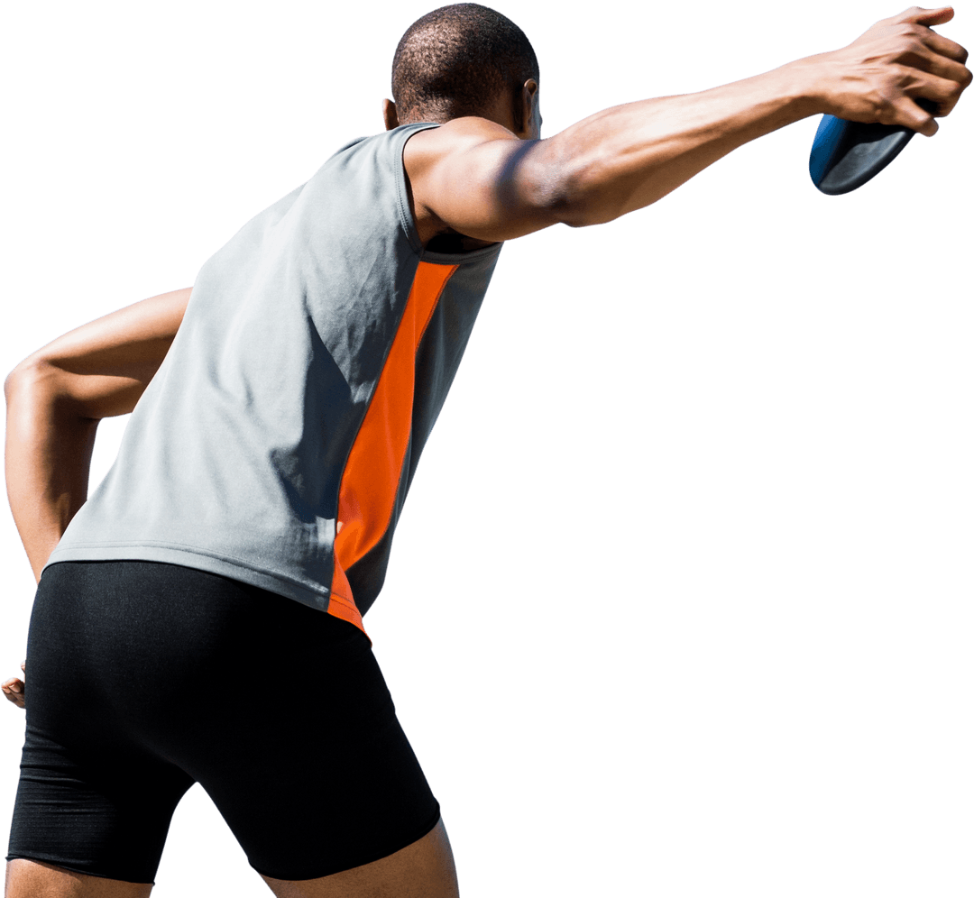 Dynamic Sportsman Holding Disc on Transparent Background