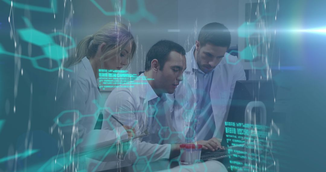 Medical Team Analyzing Data with Futuristic Digital Interface