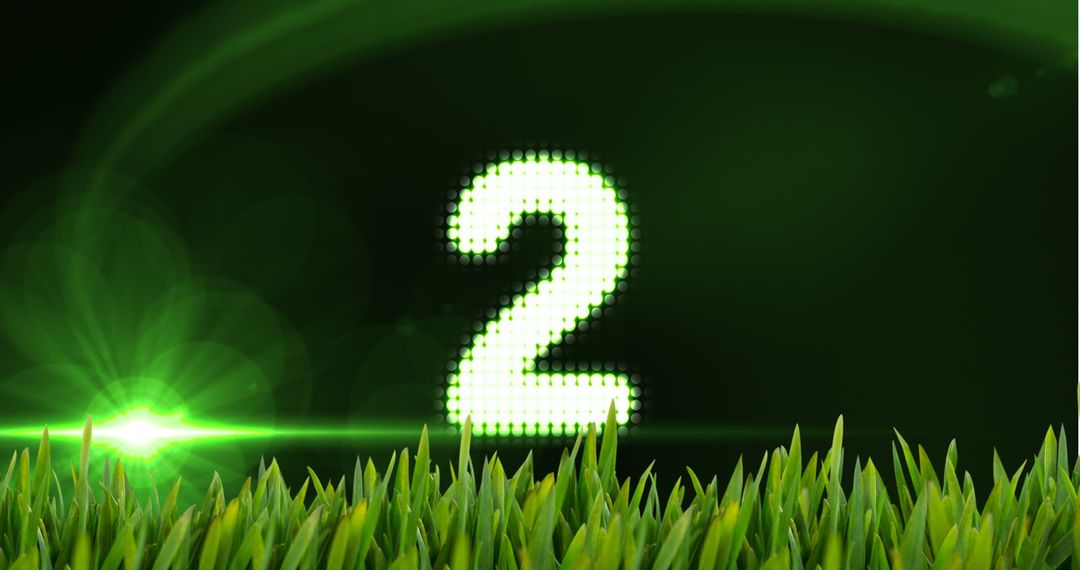 Neon Lights Number Countdown Over Digital Grass Background - Free Images, Stock Photos and Pictures on Pikwizard.com