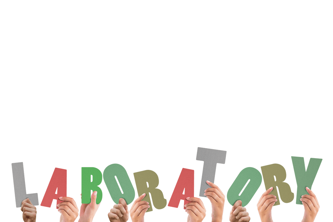 Hands Holding Laboratory Text with Transparent Background