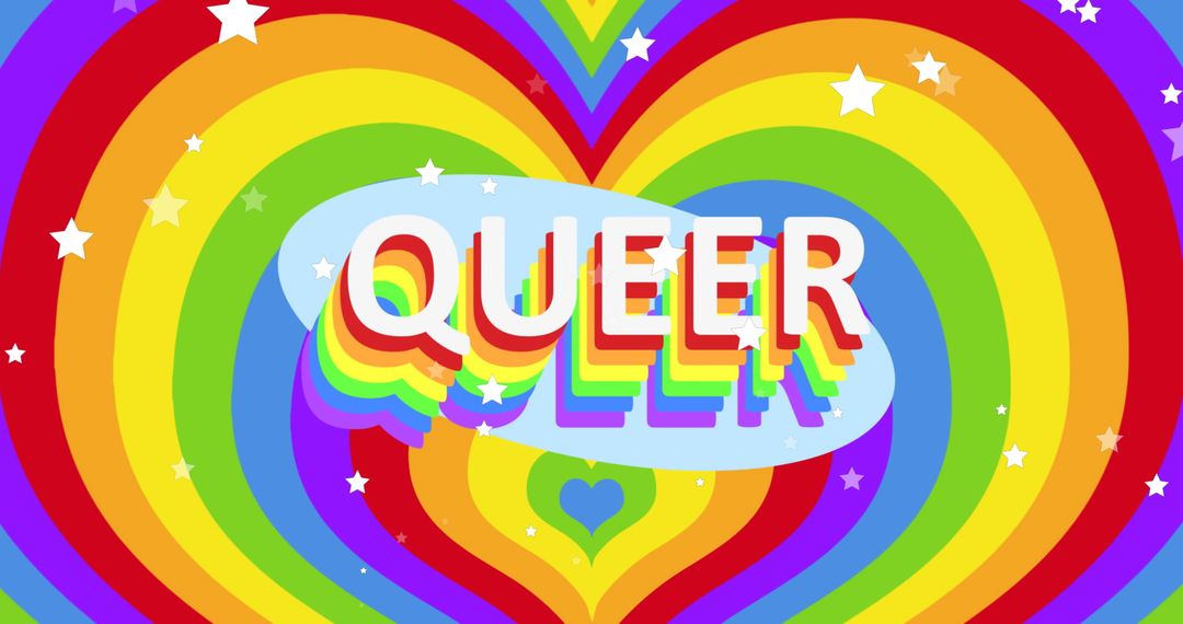 Dynamic Queer Text with Rainbow Heart Background