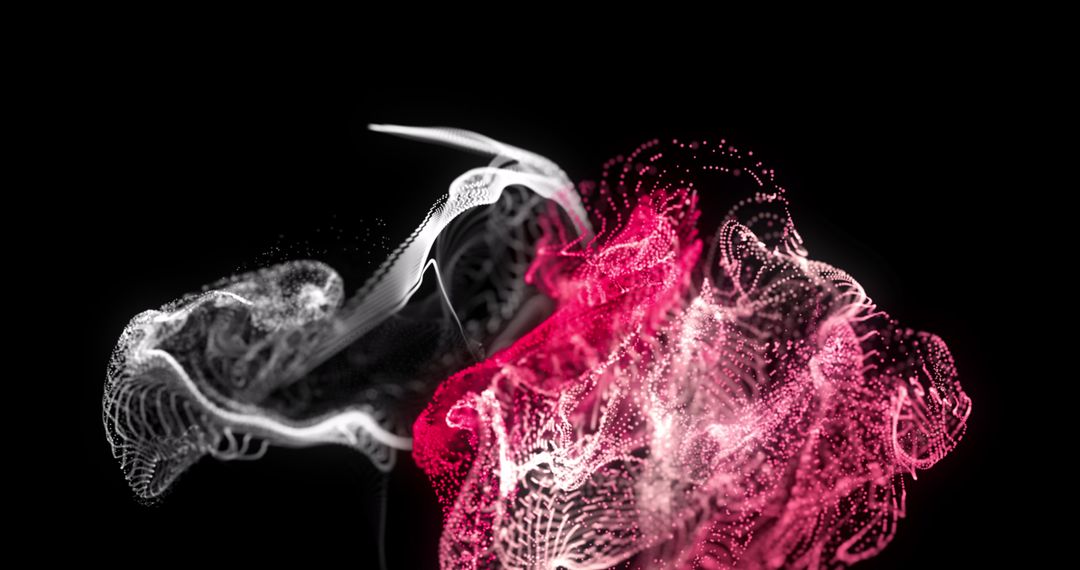 Dynamic Red and White Particle Movement on Black Background