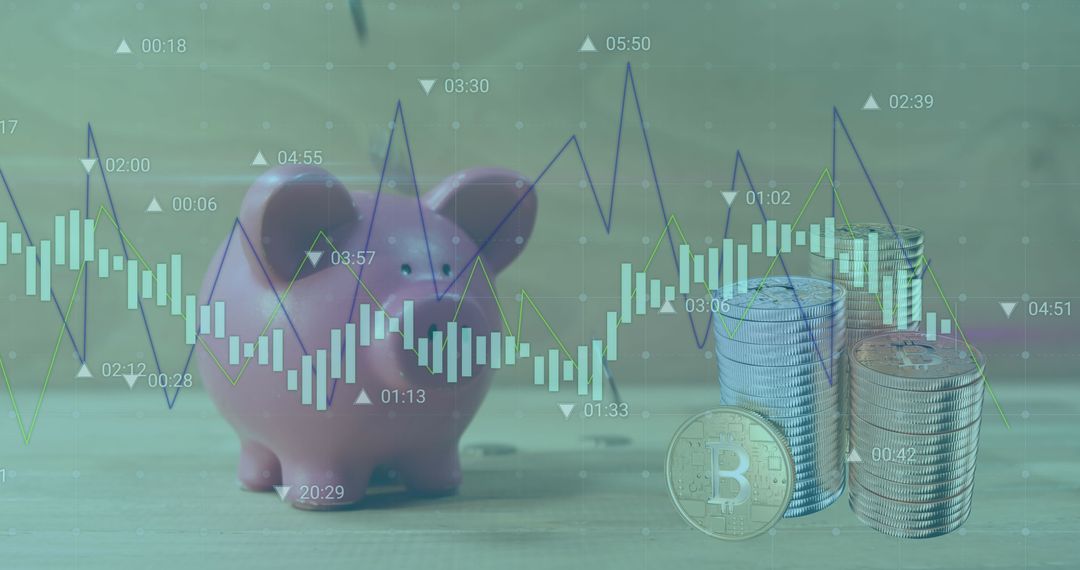 Bitcoin and Savings Concept with Financial Data Overlay