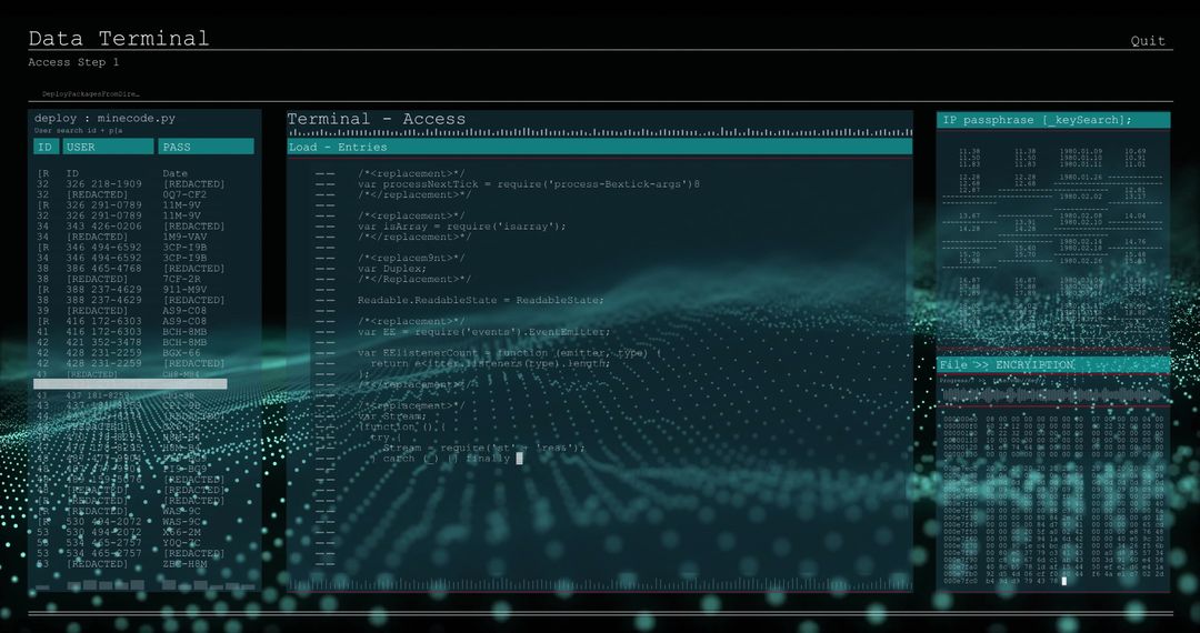 Futuristic Data Terminal with Code and Digital Interface Overlay