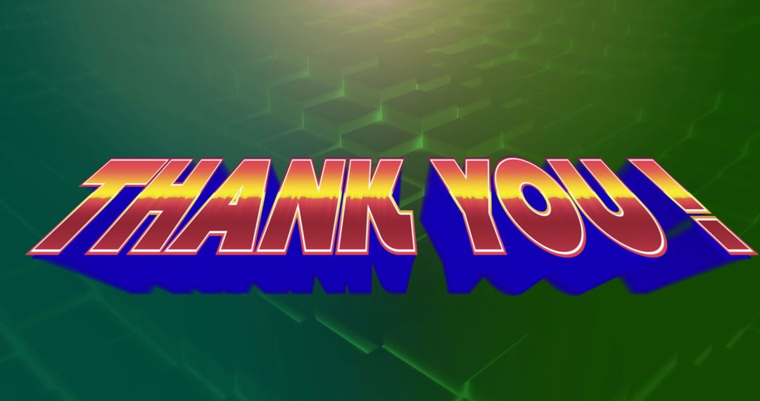 Thank You Text with 3D Shadow on Green Digital Background