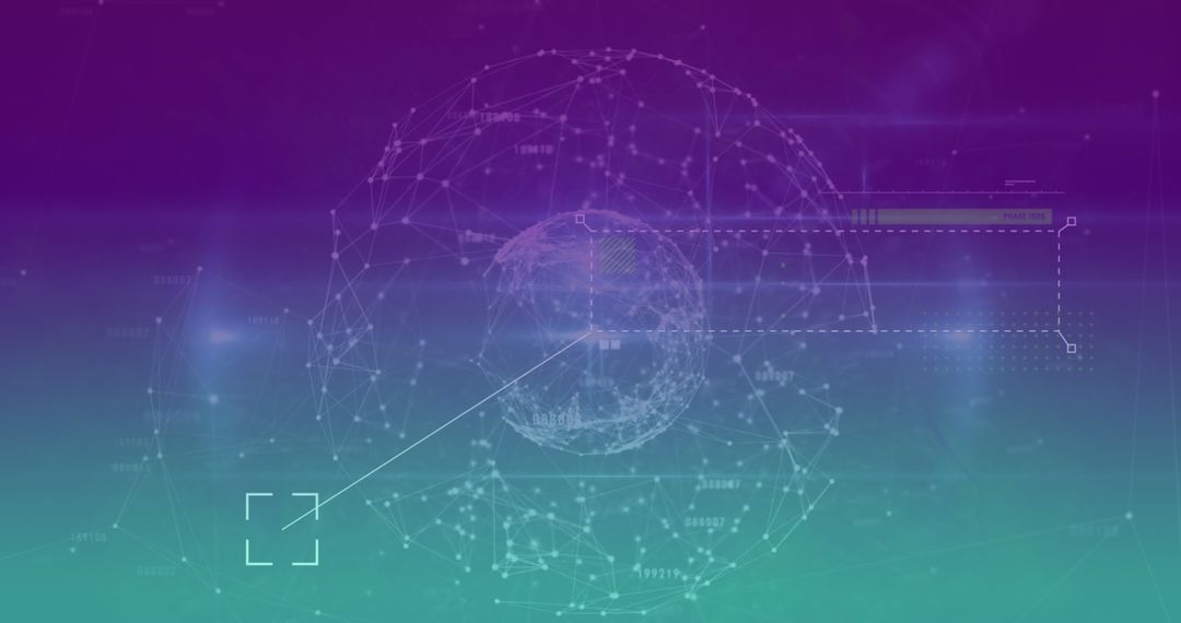 Futuristic Digital Globe Interface with Wireframe and Nodes