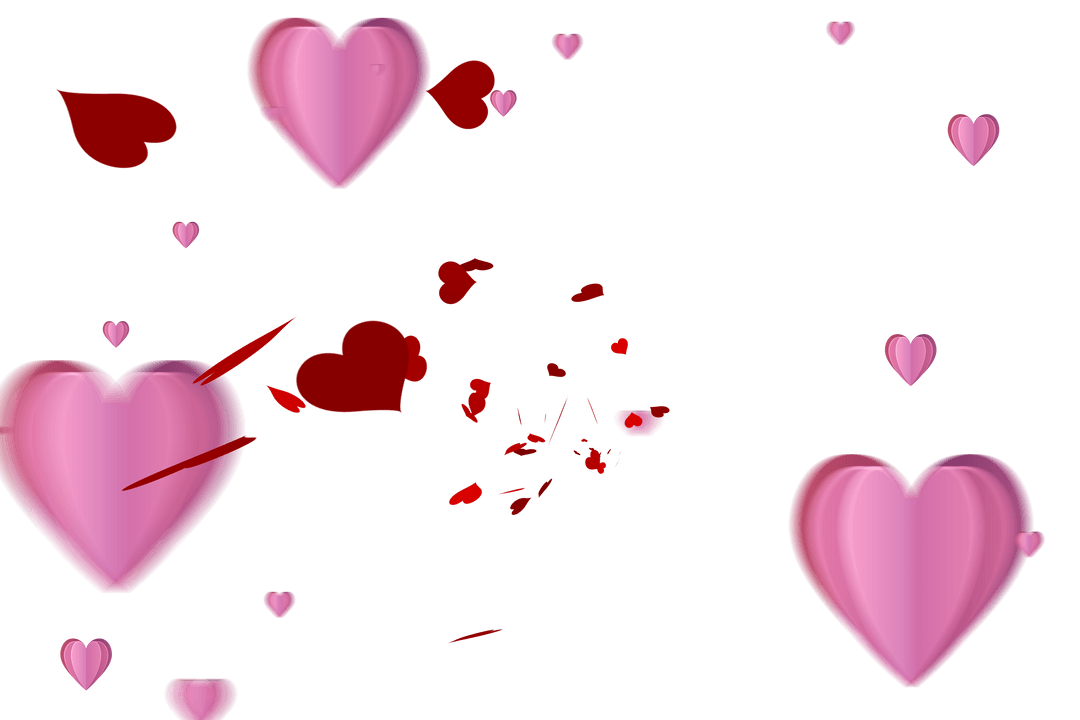 Pink and Red Hearts Valentine Illustration with Transparent Background