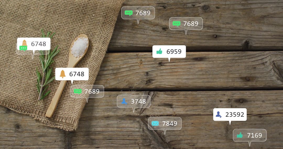 Digital Notifications on Rustic Culinary Background