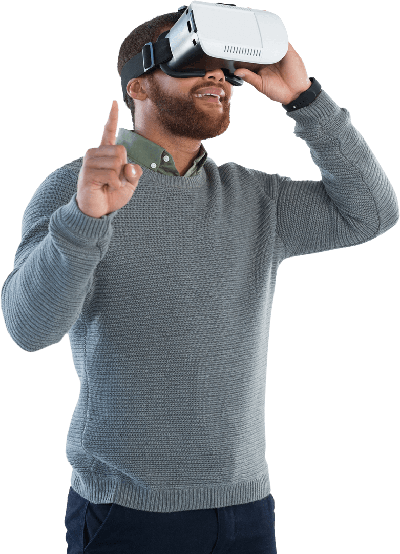 Man Using Virtual Reality Headset with Gesture on Transparent Background - Download Free Stock Images Pikwizard.com