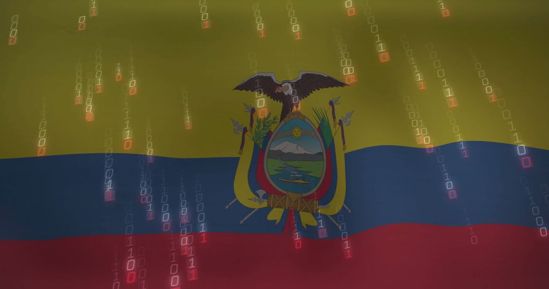 Binary Code over Ecuador Flag Symbolizing Digital Technology