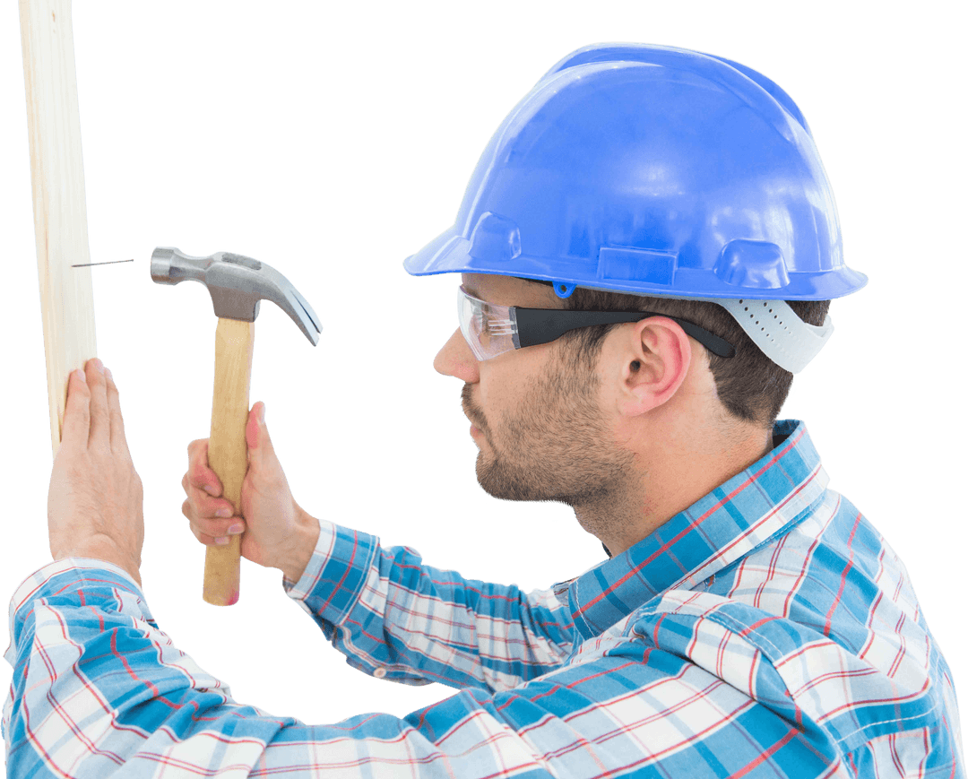 Transparent Carpenter Crafting in Safety Gear