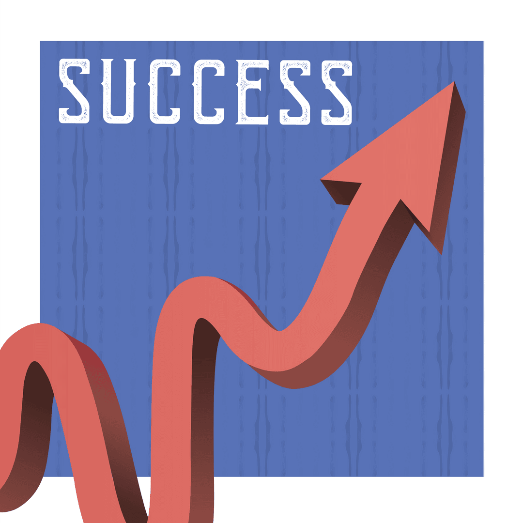 Success Text with Red Up Arrow on Transparent Background