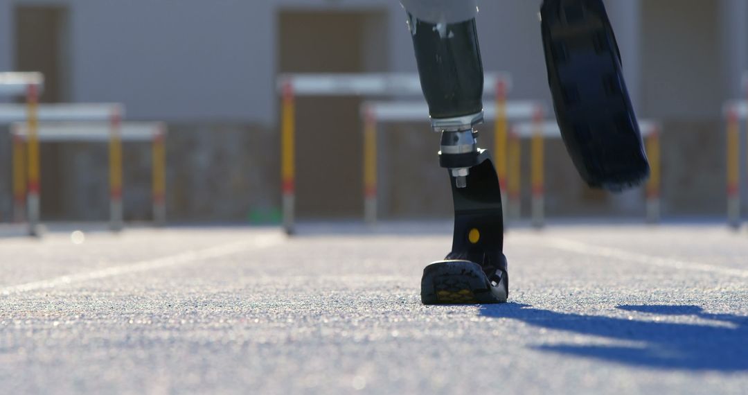Prosthetic Assisted Walking on Sunny Track Indicating Progress
