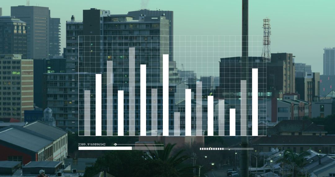 Digital Data Interface Overlay on Cityscape Skyview