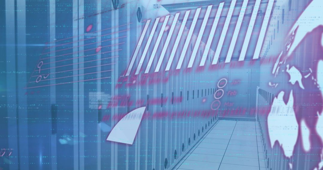 Digital Data Processing in Server Room with Global Interface Overlay