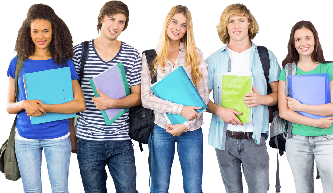 Transparent happy college students posing together holding folders - Download Free Stock Images Pikwizard.com