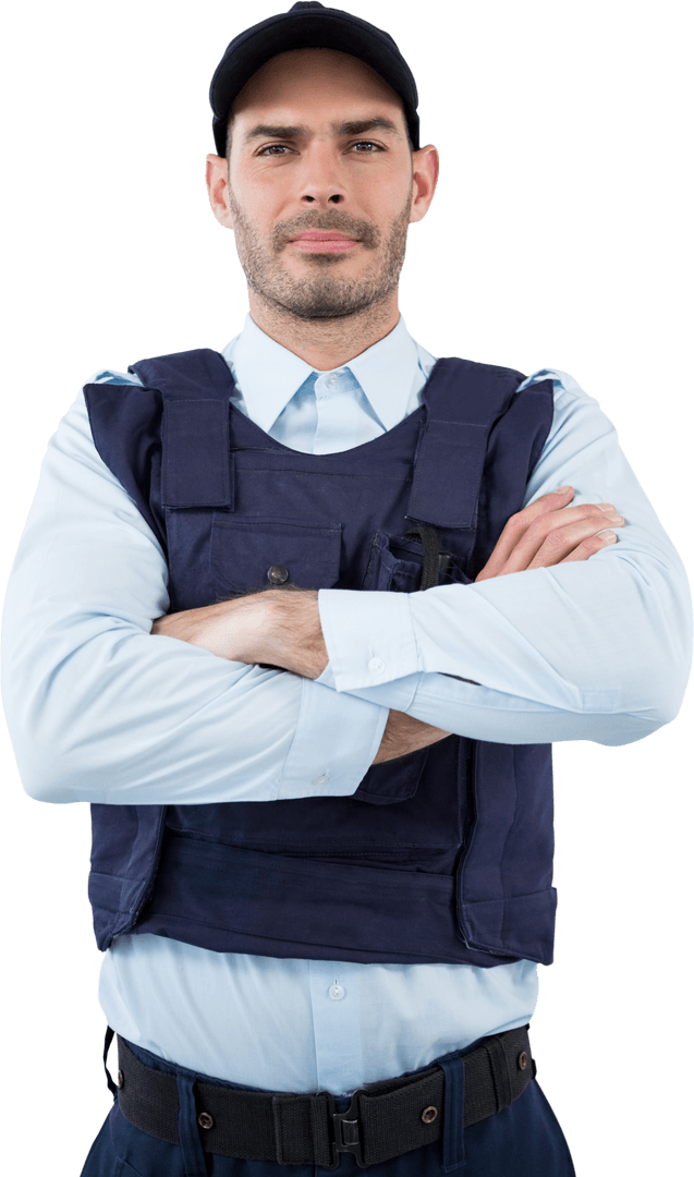 Transparent Confident Security Officer with Arms Crossed