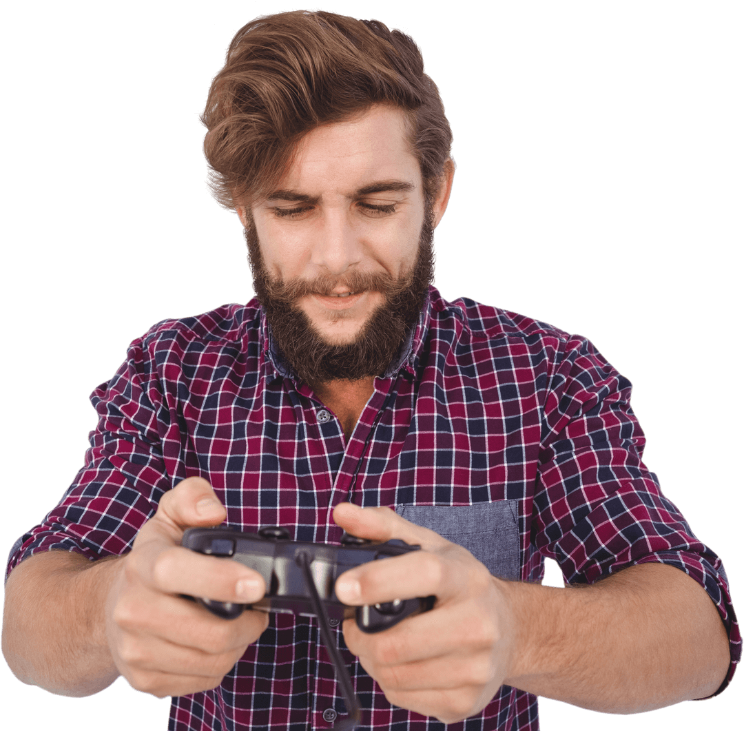 Transparent Enthusiastic Hipster Man Playing Video Game Console